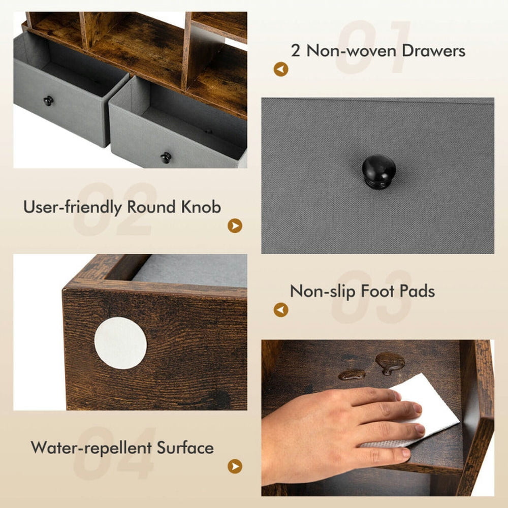 Demi Bonn 12-Tier Open-Back Bookshelf with Drawer, Space-Saving Storage Rack Bookcase, Brown