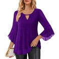 thumbnail image 5 of Sparkly Tops for Women, Dressy Soft Ruffle 3/4 Sleeve Blouses, Glitte Evening Shirts, 5 of 8