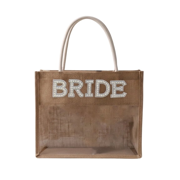 Win s Way Pearl Letter Bride Clear Jute Tote Bag Bridesmaid Wedding Party Gift Bag Bride & Bridesmaid Gift