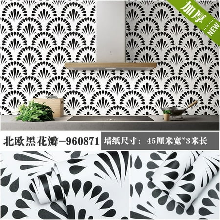 ERDOUY 3-meter thick PVC self-adhesive wall sticker with waterproof and moisture-proof modern minimalist gold geometric leaf pattern background wallpaper (black petals)