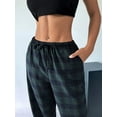 thumbnail image 4 of Women'S Plaid Leopard Print Straight Leg Pants Elastic Waist Y2K Trousers Bottoms with Pockets Blue&Green Grid XXXL, 4 of 8