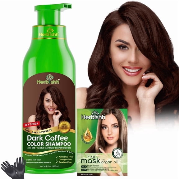 Herbishh Hair Color Shampoo for Gray Hair – Natural Hair Dye Shampoo – Colors Hair in Minutes – Lasts Up To 3-4 Weeks – 500ML – 3-In-1 Hair Color – Colors, Cleanses, and Conditions (Dark Coffee)
