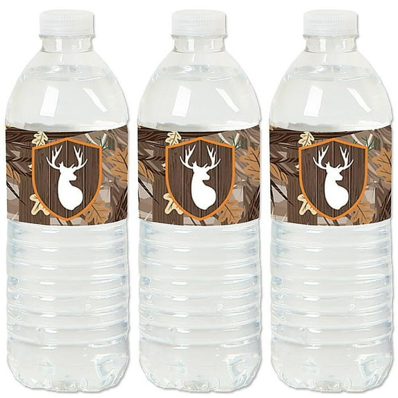 Big Dot of Happiness Gone Hunting - Deer Hunting Camo Baby Shower or Birthday Party Water Bottle Sticker Labels - Set of 20