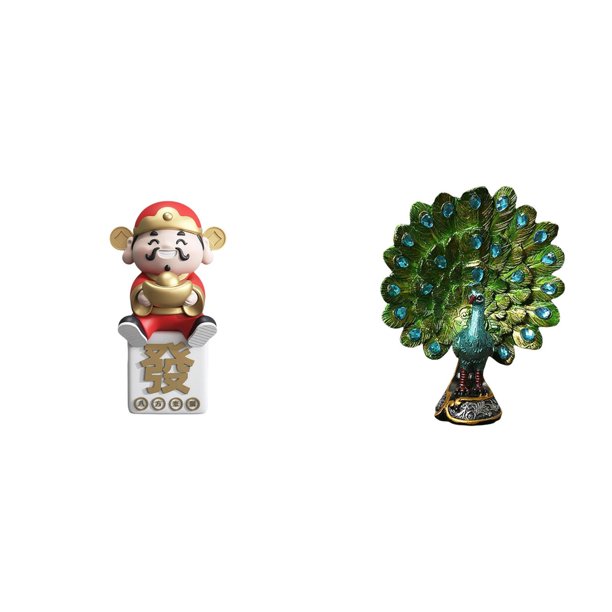 Figura de escritorio,Figura de Dios de la Fortuna de Dibujos Animados,Regalo Feng Shui,Figura de escritorio,Estatua de pavo real en estante,escritorio,decoración del hogar,Figuras decorativas