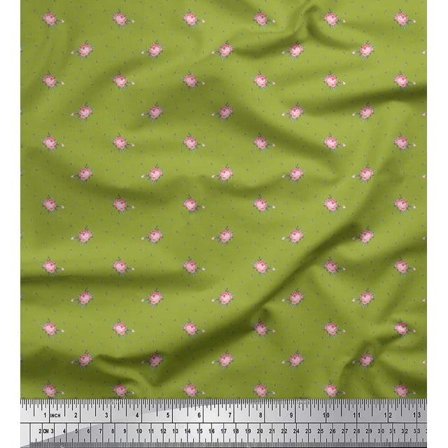 Soimoi Poly Georgette Fabric Leaves & Rose Floral Fabric Prints By Yard 52 Inch Wide