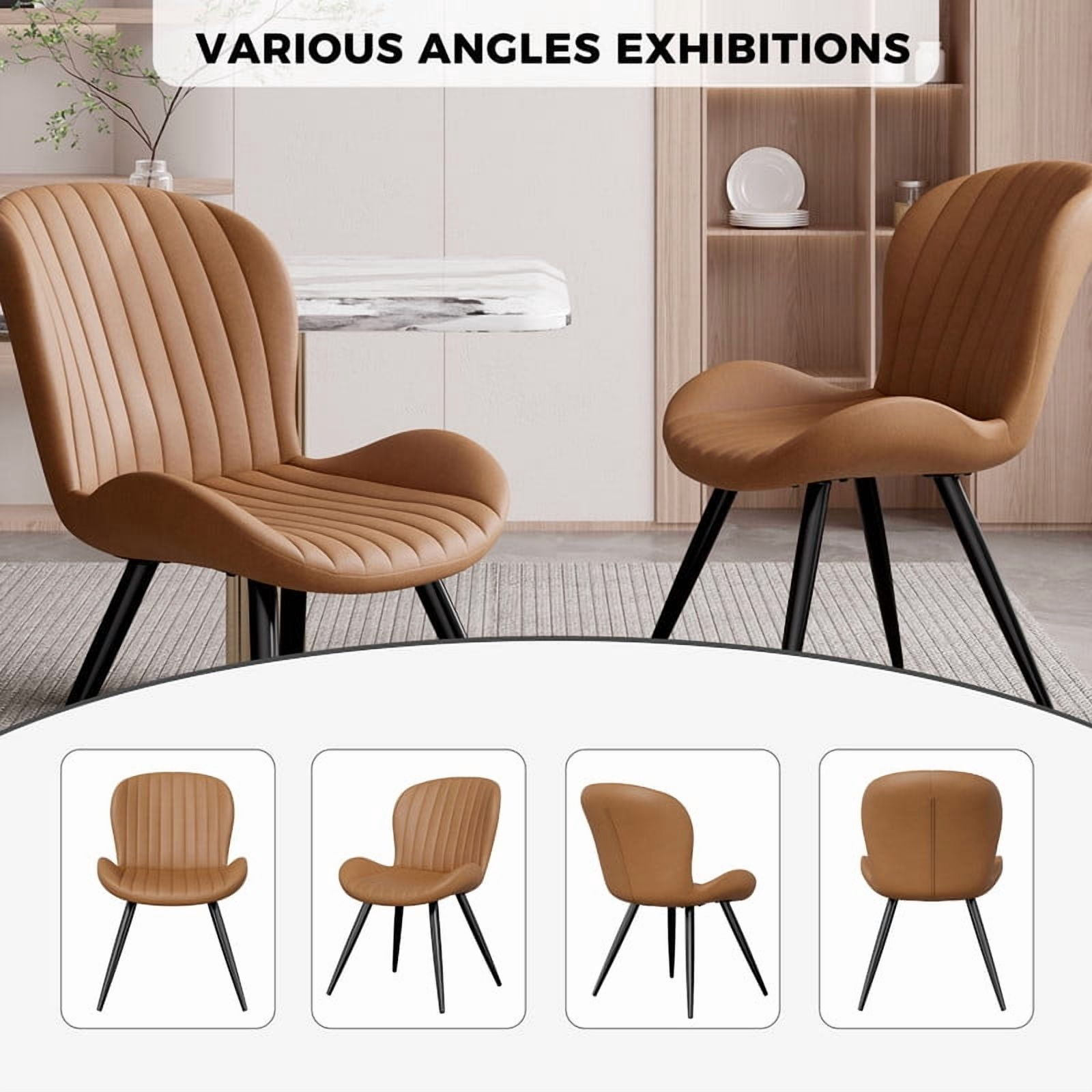 Daluvenix Modern Dining Chairs Set of 2 Upholstered Comfy Fabric Kitchen & Dining Room Chairs with Metal Legs & Thick Cushions for Living Room, Brown