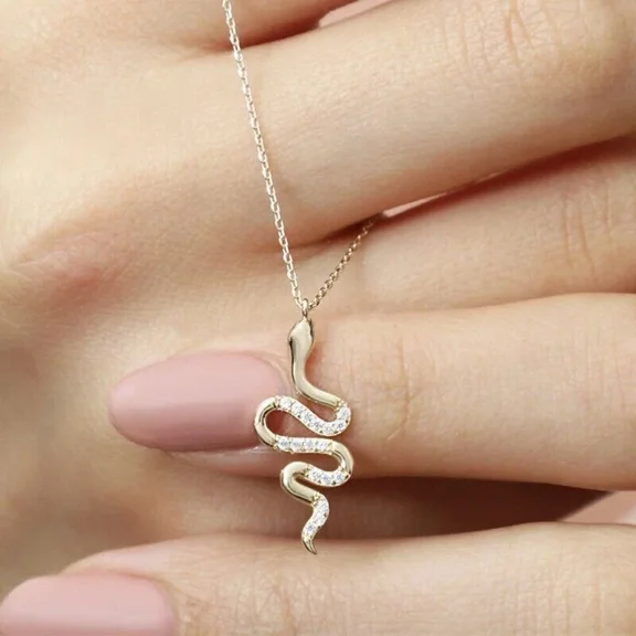 1Ct Round Cut Simulated Diamond Women's Snake Shape Women's Halloween Pendant 14k Yellow Gold Plated Silver