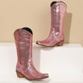 thumbnail image 4 of YOUSNH Bottes Western à Paillettes pour Femmes, Talons Aiguilles, Bout Pointu, Mi-Mollet, Hauteur Genou, Rouge 8, 4 of 9