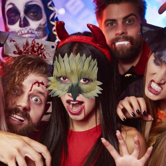 Wovilon Halloween Upscale Halfface Leather Feathered Beak Mask