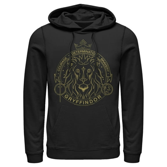 Men's Harry Potter Gryffindor Line Art Seal Pull Over Hoodie Black Large