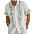 thumbnail image 4 of FINALGANG Mens Floral Striped Print Short Sleeve Button Down Collared Shirt Casual Loose Fit Shirt For Beach Vacation Daily Streetwear Light Green XXL, 4 of 4