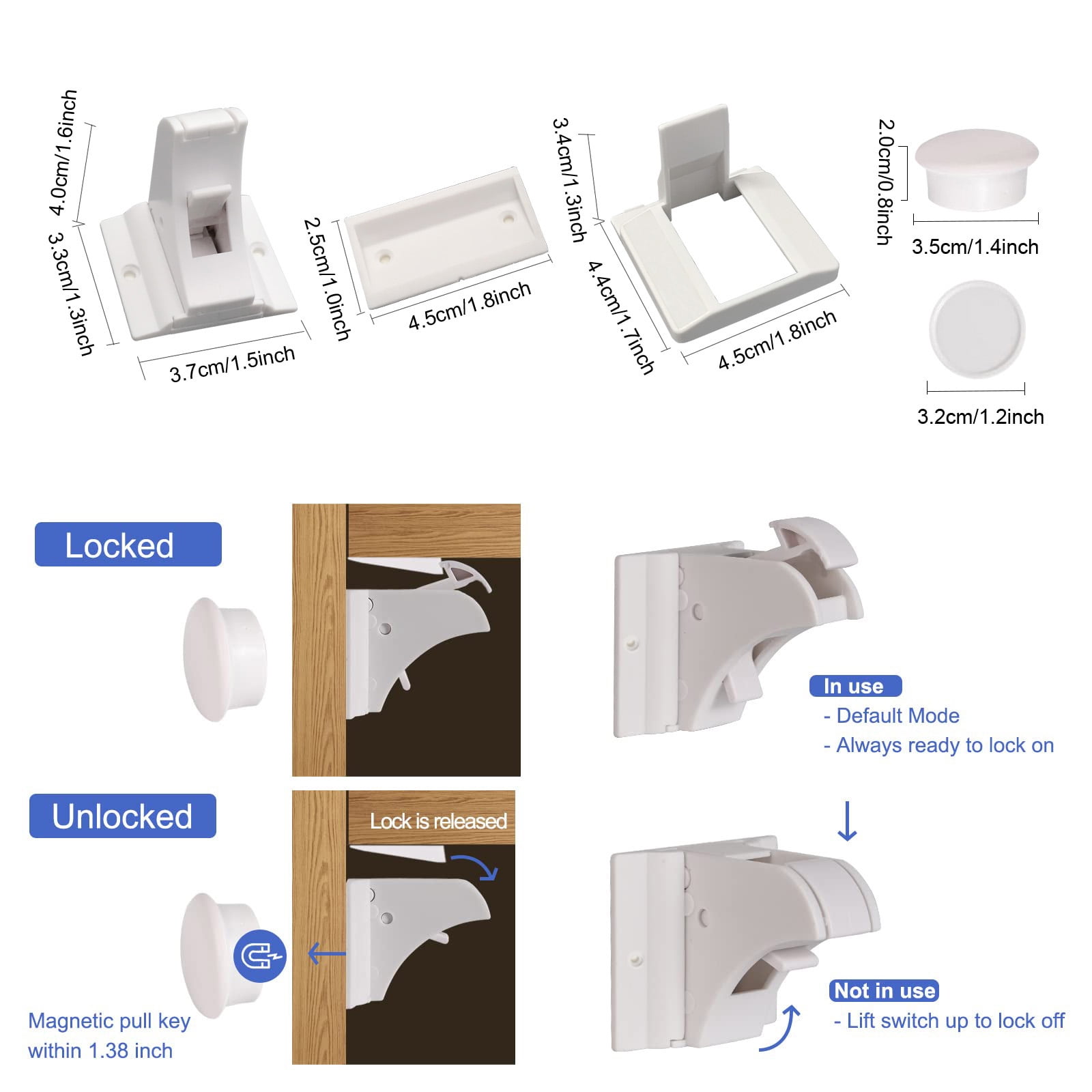 Magnetic Cabinet Locks Baby Proofing - 20 Locks & 3 Keys, No Drill Adhesive Safety Latches for Cabinets & Drawers, Child Proof Lock for Kitchen, Strong Magnet Key to Open, Easy Installation