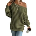 thumbnail image 2 of Womens Fall Sweaters Off the Shoulder Batwing Sleeve Textured Knit Tops Oversized One Shoulder Sweater Army Green M, 2 of 9
