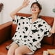 thumbnail image 2 of 1 Set of 2Pcs Summer Women Pajamas Cartoon Cow Pajamas Cotton Cardigan Short Sleeve Shorts Casual Homewear Two-Piece Set Size XXL), 2 of 4