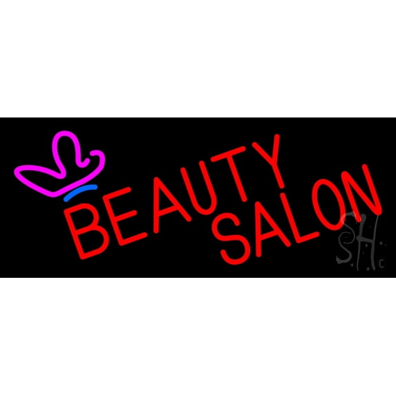 Red Beauty Salon Logo LED Neon Sign 13 x 32 - inches, Black Square Cut Acrylic Backing, with Dimmer - Bright and Premium built indoor LED Neon Sign for Defence Force.