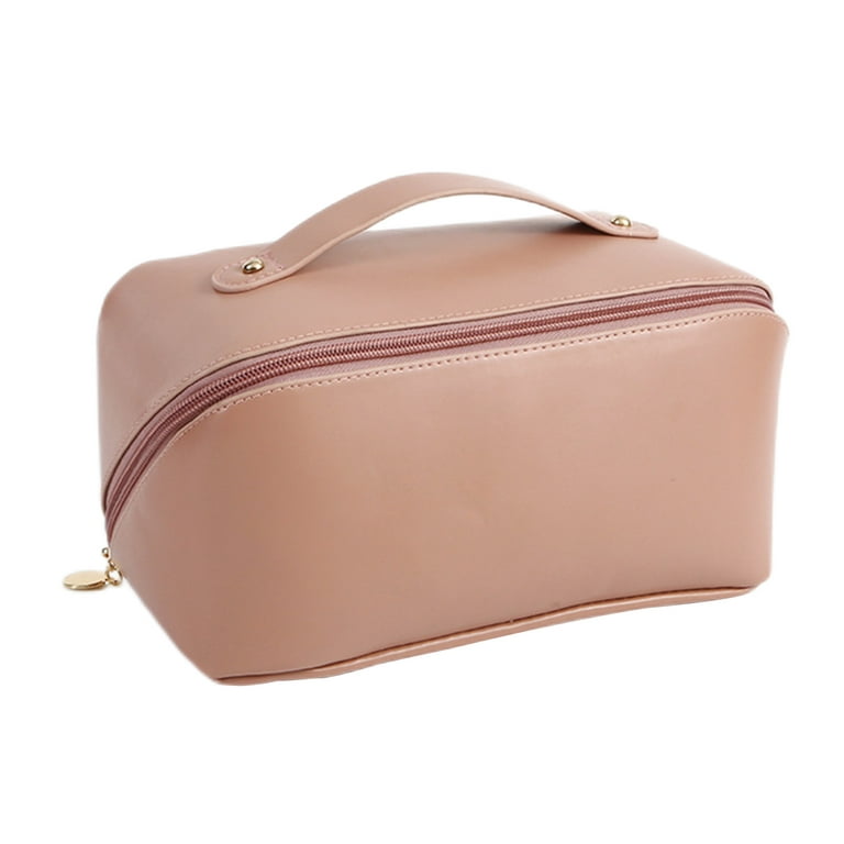 Travel Makeup Bag with Handle and Divider, Portable Large Capacity Travel  Cosmetic Bag Waterproof Makeup Organizer Bag, Multifunctional PU Leather