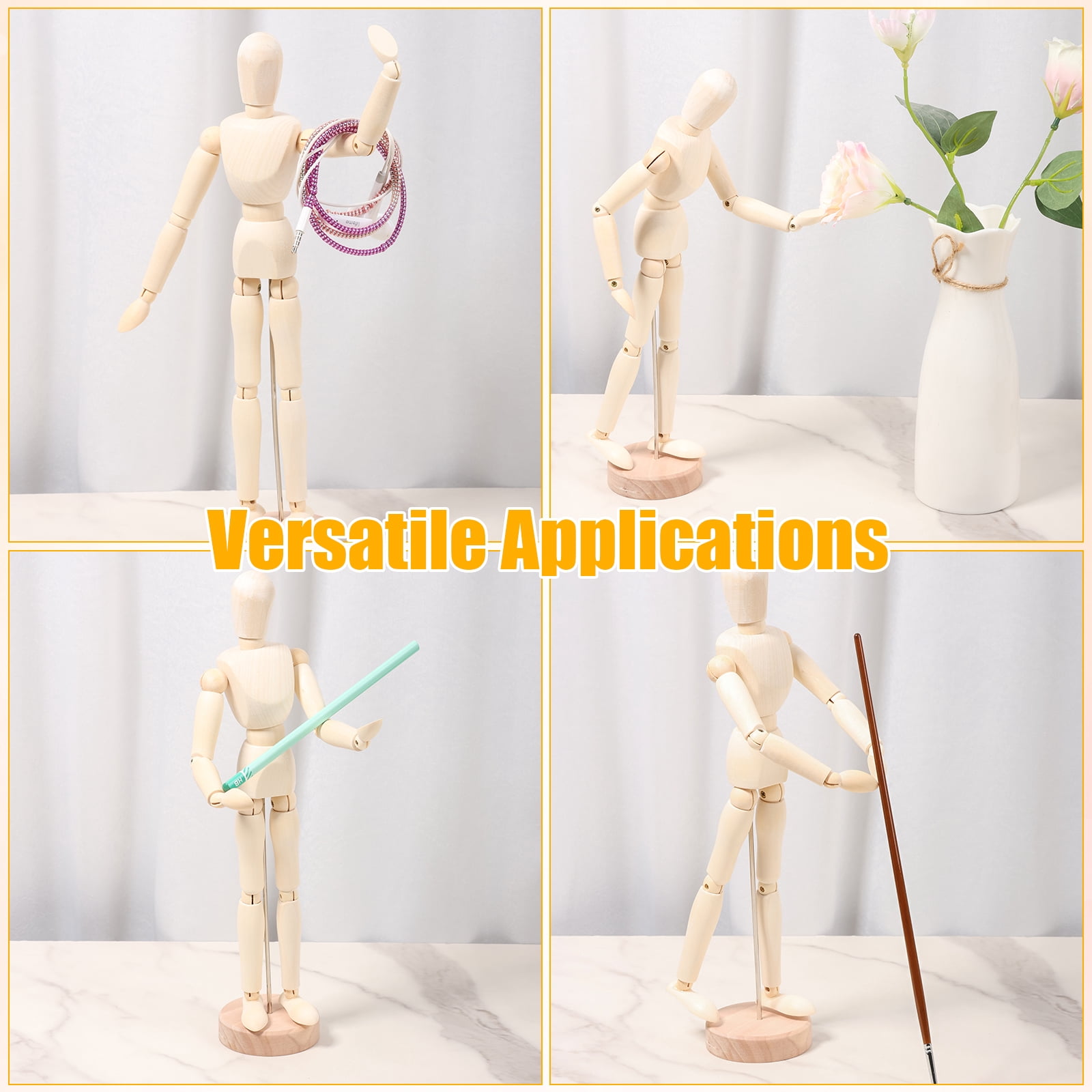 Austok 3Pcs 12 inch Artist Wooden Manikin Flexible Body Joints Human Figure Puppet Model Wood Male Mannequin Doll Ornament Stand for Home Office Desk Decoration Sketching Drawing Painting