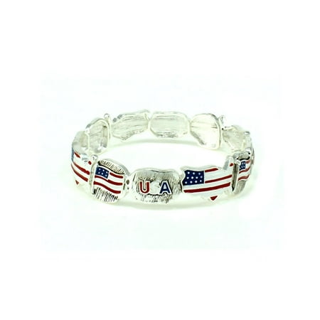- Beautiful USA Flag Patriotic Theme Silver Tone Stretch Bracelet