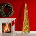 thumbnail image 3 of Home Heritage 9' 250 LED Pre-Lit Artificial Christmas Tinsel Tree, Gold, 3 of 11