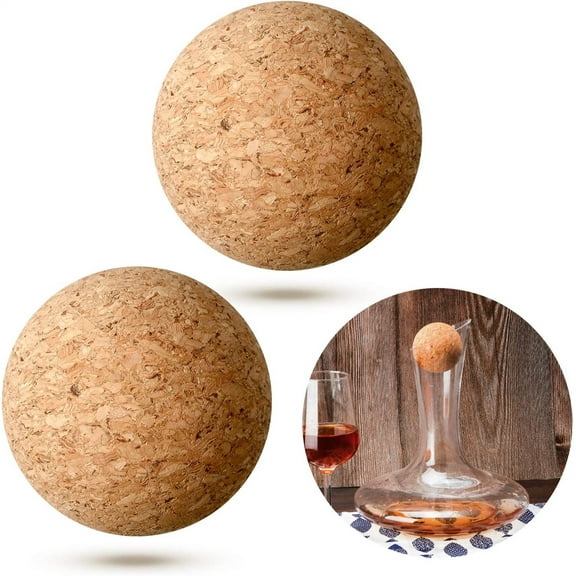 2 Pieces Wine Cork Ball,Wooden Cork Ball Stopper,Cork Ball for Wine Decanter,Decanter Carafe Bottle Stopper Replacement,Muscle Relaxation Fascia Ball (2.36 Inch)