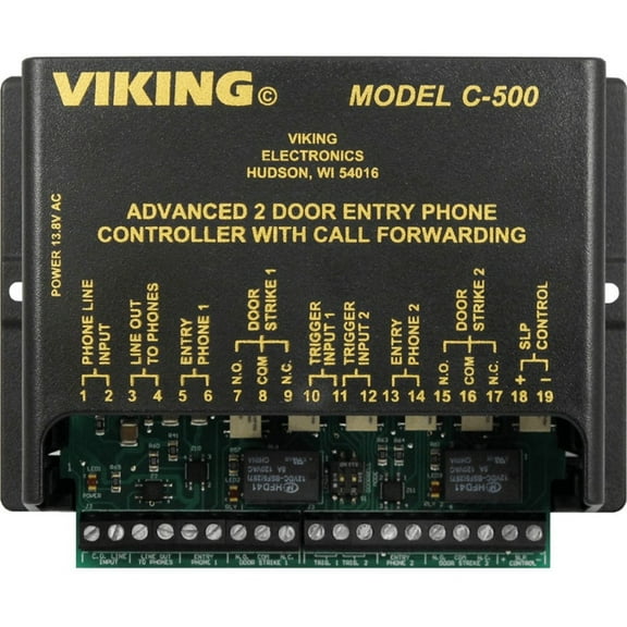 Viking Electronics C-500 Two Door Entry Phone Controller with Call Forwarding & Door Strike Controls