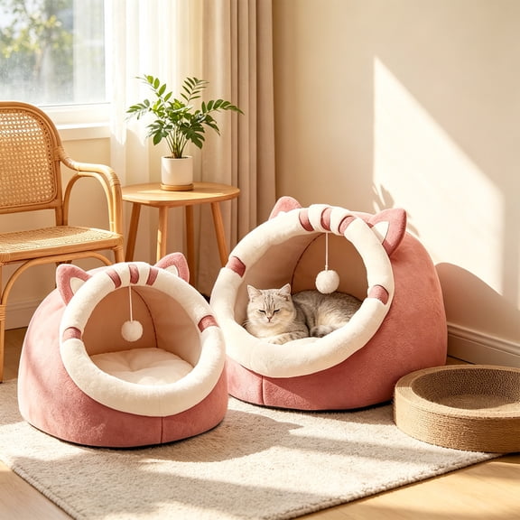 HJuyYuah Semi-Enclosed Hardwearing Pet Bed, Low Maintenance Cozy Sleeping House for Cats Small Dogs