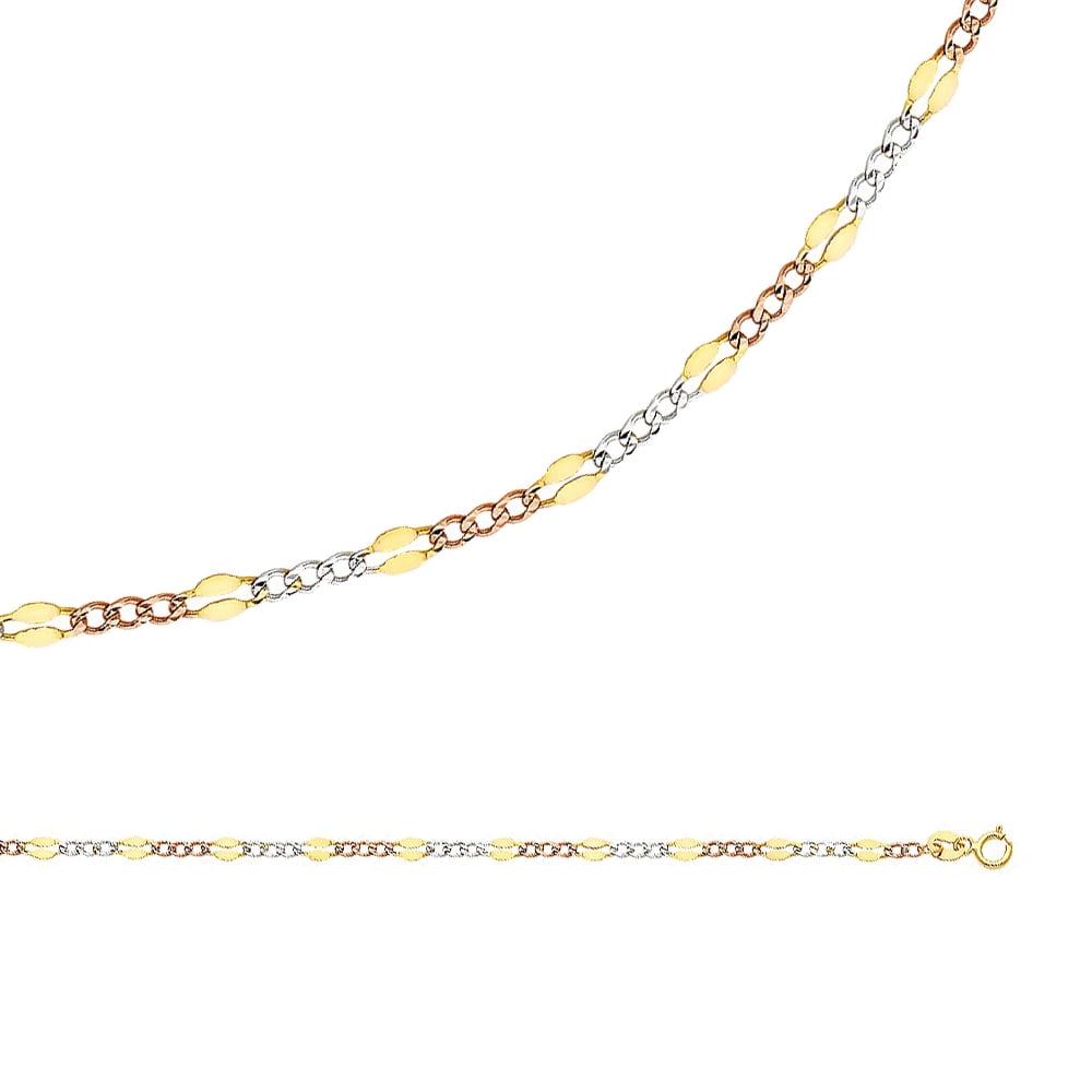 Figaro Necklace Solid 14k Yellow White Rose Gold Chain Curb Link ...