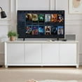 thumbnail image 5 of Lunale 64" Sideboard Storage Cabinet, Buffet Cabinet Wooden Vertical Striped Cabinet for Bedroom/Entryway, White, 5 of 7