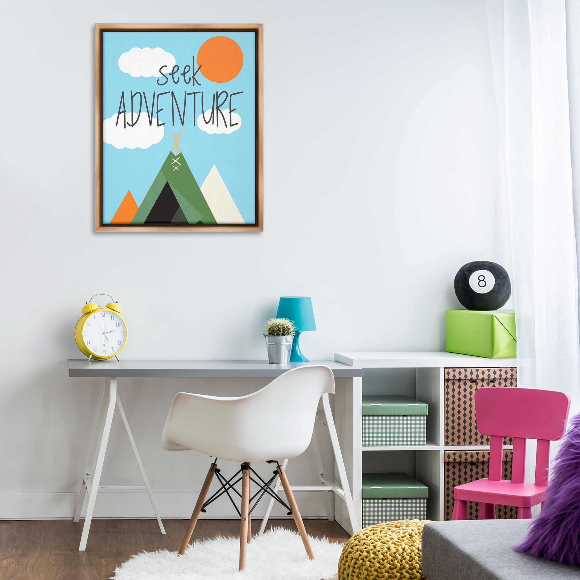 Stupell Industries Seek Adventure with Tent Text & Numbers Painting Brown Floater Framed Canvas Art Print Wall Art, 25 x 31