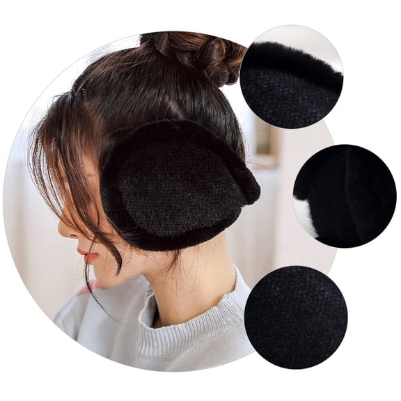 LOLIPPYY 1Pc Black Warm Earmuff Plush Ear Covers Elastic Fit Compact Storage Winter Use