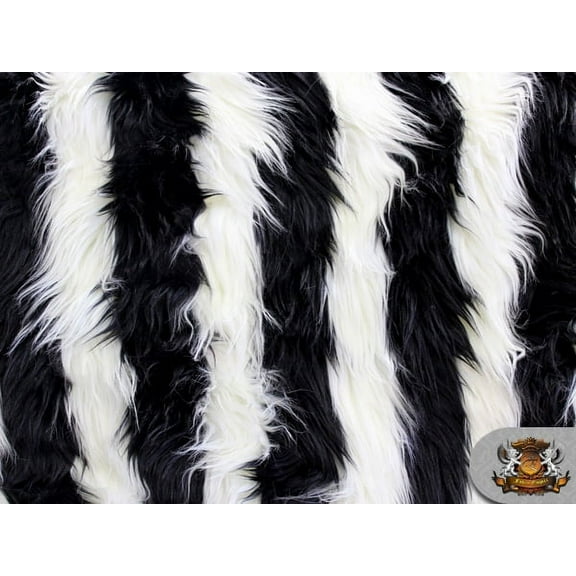 Faux Fur Long Pile 2 TONE SHAGGY STRIPE BLACK WHITE Fabric / 60" Wide / Sold by the Yard