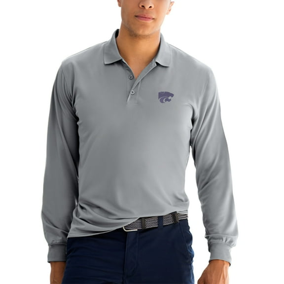 Men's Gray Kansas State Wildcats Vansport Omega Long Sleeve Solid Mesh Tech Polo