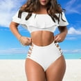 thumbnail image 4 of 1 Set Sexy Off Shoulder Bikini Set Ruffled Trim Bandeau Bra High Waist Hollow Out Swimming Trunks Set Push Up Swimwear, 4 of 7