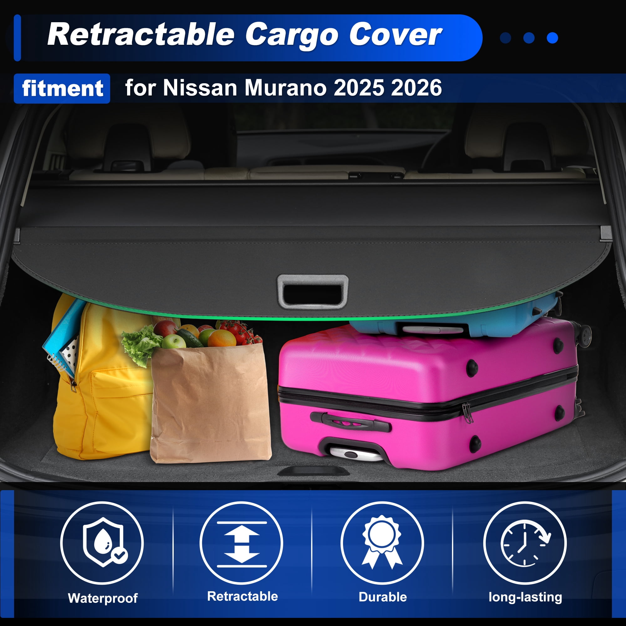 Unique Bargains Cargo Cover for Nissan Murano 2025 2026 Trunk Cover Retractable Shade