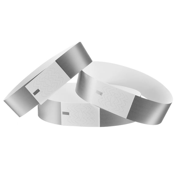 Uxcell 100Pcs Paper Wristbands for Events, Waterproof Prevent Reuse Bulk Bracelet Identification Wrist Band for Events Party Concert Bar Entrance Admission(Silver)