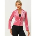 thumbnail image 3 of DARING DIVA Women's Button Front Velvet Blazer Lapel Crop Suit Jacket M Pink, 3 of 6