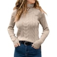 thumbnail image 3 of Fall Winter Long Sleeve Slim Pullovers Women Turtleneck Cable Knit Sweaters, 3 of 3