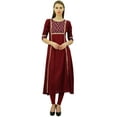 thumbnail image 2 of Bimba Women's Solid A-Line Rayon Kurti Lace Kurta 3/4 Sleevless Designer Ethnic Tunic, 2 of 9