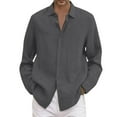 thumbnail image 1 of Kcodviy Homme Été Uni Décontracté Longue Chemise Boutonnée Grande Taille Chemise Ample Combinaison Adulte Homme Col Rabattu Justaucorps Chemise Chemise à Manches Longues, 1 of 5