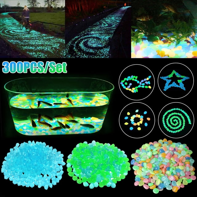 300Pcs Glow In The Dark Pebbles Garden Decoration Outdoor Yard Decor Luminous Gravel Aquarium Glow Rocks Fish Tank Color DecorA2GERMANY He Qiyong unisex