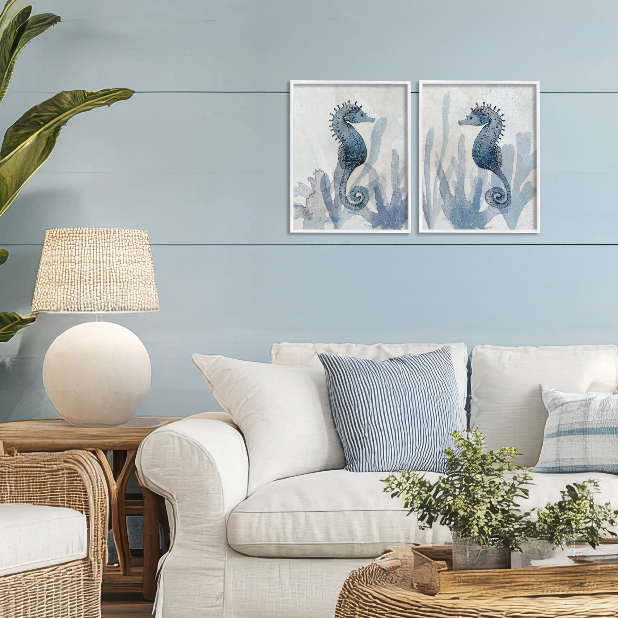 Stupell Industries Impressions of Seahorses 2 Piece White Framed Giclee Art Set, design by Susan Jill