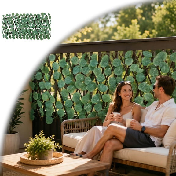 Simulated Ivy Leaves Fence for Garden Screening Balcony Patio Outdoor Decorative Privacy Screen, Expanding Trellis Fence with Artificial Ivy Leaves, Wood and