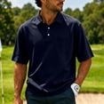 thumbnail image 3 of Men's Short Sleeve Polo Shirt with Chest Pocket, Relaxed Fit Breathable Business Casual Golf Tee for Men Navy L, 3 of 10
