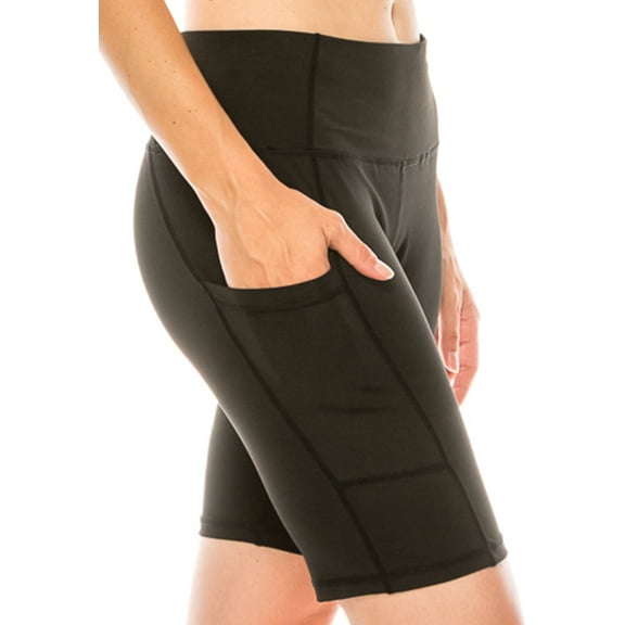 LA12ST Women High Waist Athleisure Yoga Shorts Workout Running Compression Exercise Biker Shorts Side Pockets