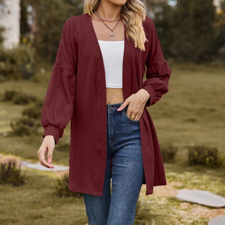 QUYUON Fleece Cardigan Sale Long Sleeve Womens Cable Knit Cardigan