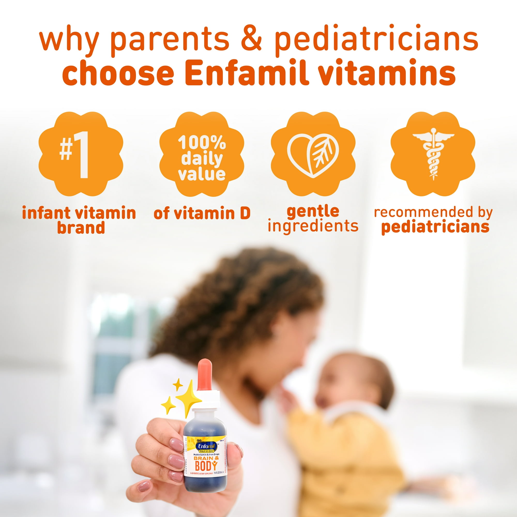 Enfamil Poly-Vi-Sol 8 Multi-Vitamins & Iron Supplement Drops for Infants & Toddlers, Supports Growth & Development, 50 mL Dropper Bottle