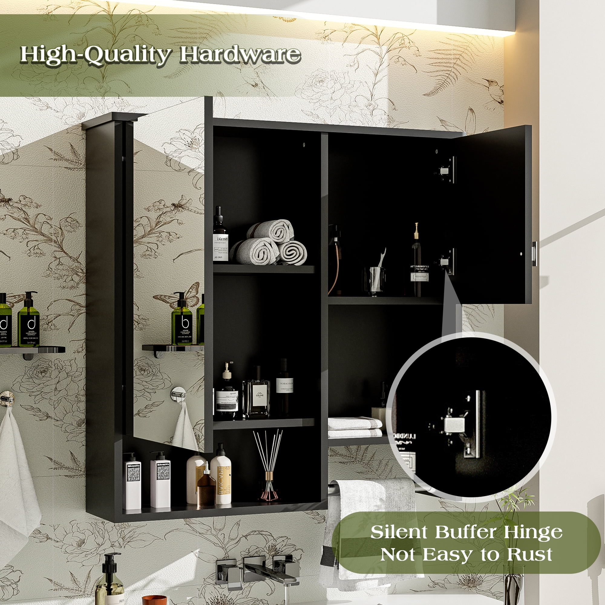 MAYEERTY 29'' x 28'' Modern Wall Mounted Bathroom Medicine Cabinet with Mirror, Over Toilet Space Saver with Towel Bar