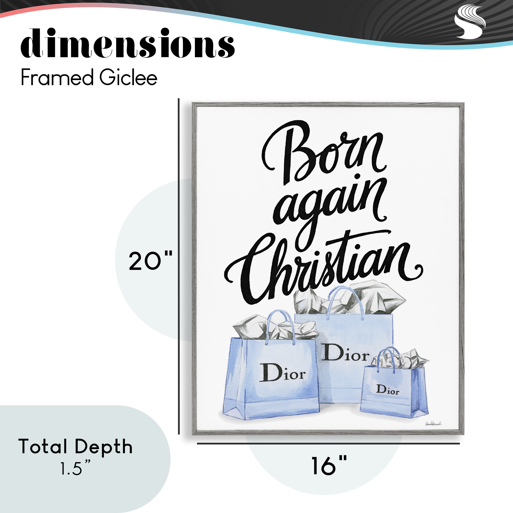 Glam Bags Born Again Christian Gray Framed Giclee Art, design by Amanda Greenwood