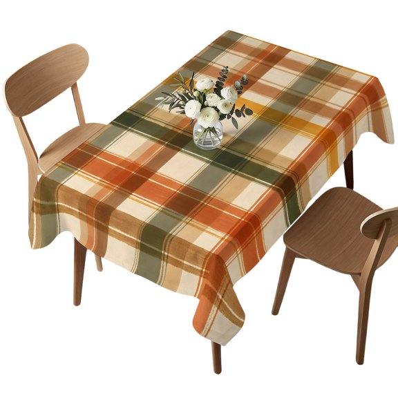 Waterproof Tablecloth Vintage Orange Green Plaid Rectangle Table Cloth 52x70in,Wipeable Washable Table Cover Modern Minimalist Stripes Tablecloths for Dining Tables Kitchen Picnic Outdoor Party