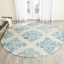 Safavieh Dip Dye Kiersten Floral Wool Area Rug, Ivory/Light Blue, 7' x 7' Round